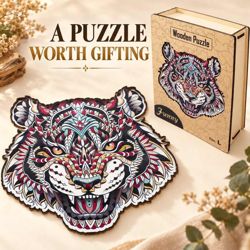 White Tiger Wooden Jigsaw Puzzle for Adults, Large, Wooden Gift Box — photo 4