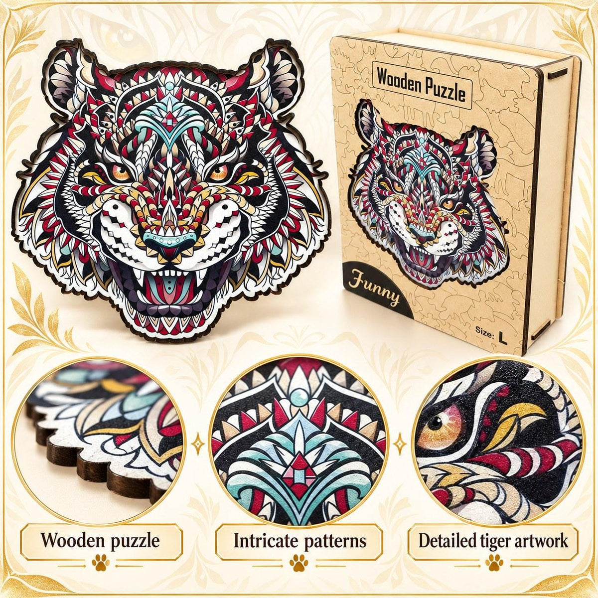 White Tiger Wooden Jigsaw Puzzle for Adults, Large, Wooden Gift Box — photo 2