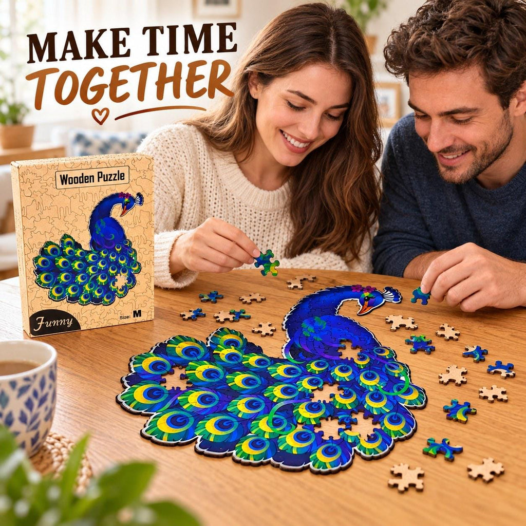 Peacock Wooden Jigsaw Puzzle for Adults, Medium, Wooden Gift Box — photo 3