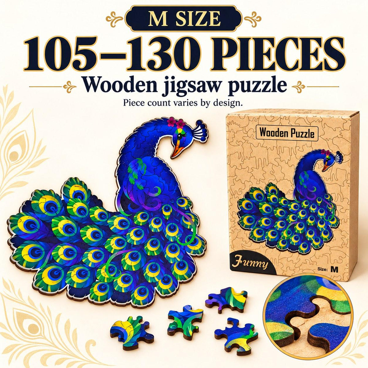 Peacock Wooden Jigsaw Puzzle for Adults, Medium, Wooden Gift Box — photo 5