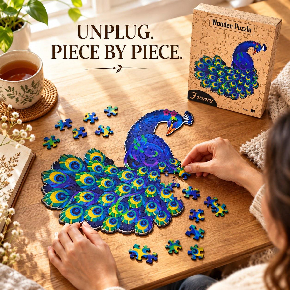 Peacock Wooden Jigsaw Puzzle for Adults, Medium, Wooden Gift Box — photo 7