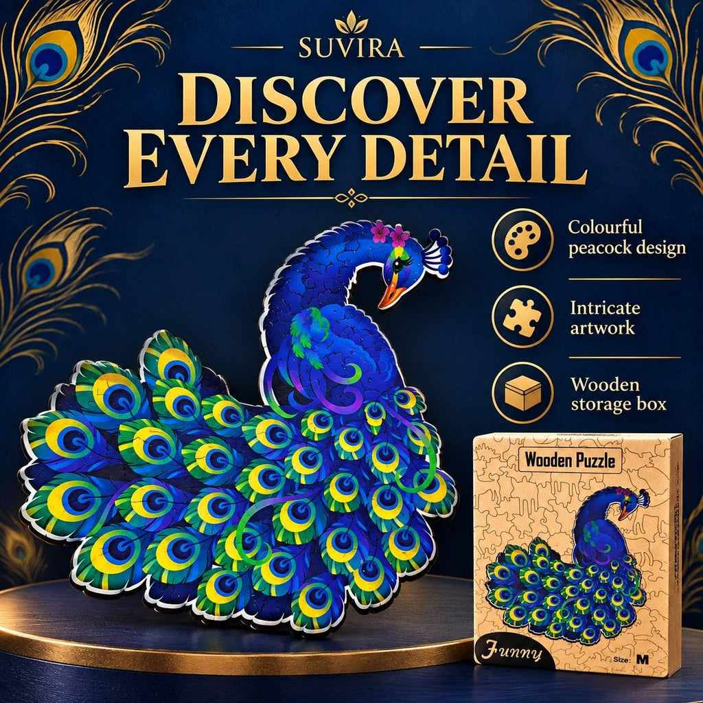 Peacock Wooden Jigsaw Puzzle for Adults, Medium, Wooden Gift Box — photo 6