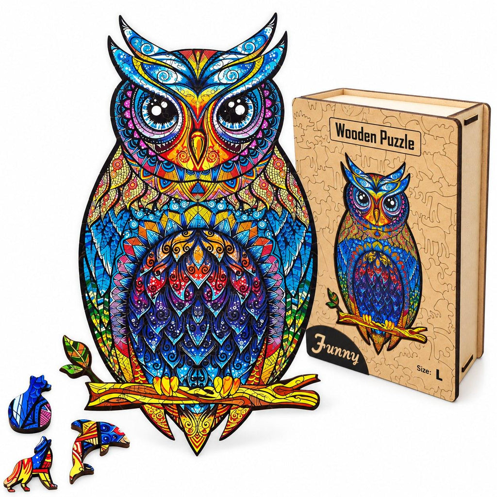 Colourful Owl Wooden Jigsaw Puzzle for Adults, Large, Wooden Gift Box — photo 1