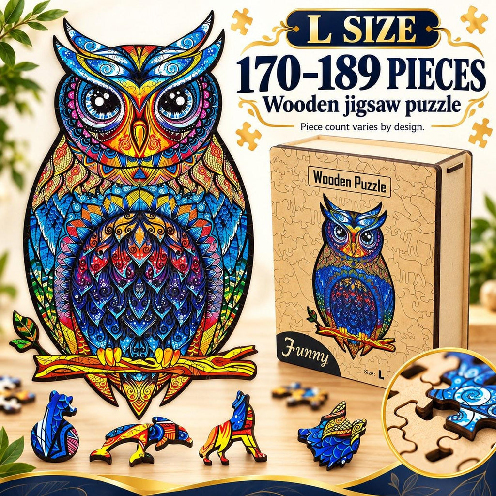 Colourful Owl Wooden Jigsaw Puzzle for Adults, Large, Wooden Gift Box — photo 2