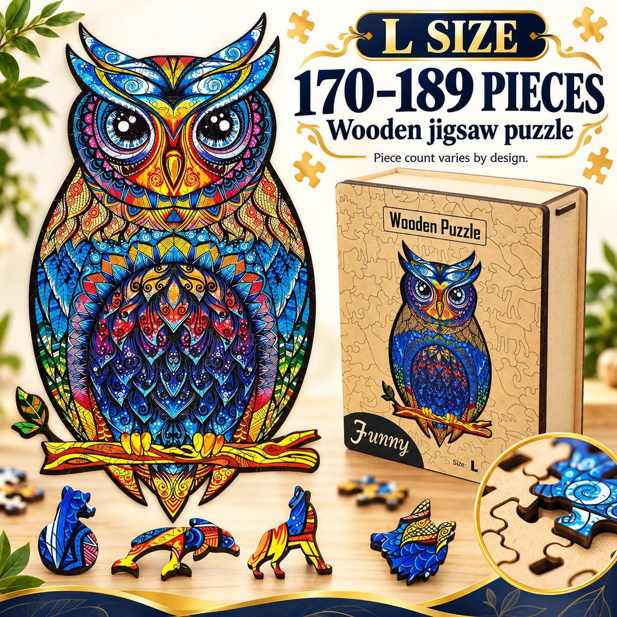 Colourful Owl Wooden Jigsaw Puzzle for Adults, Large, Wooden Gift Box — photo 2
