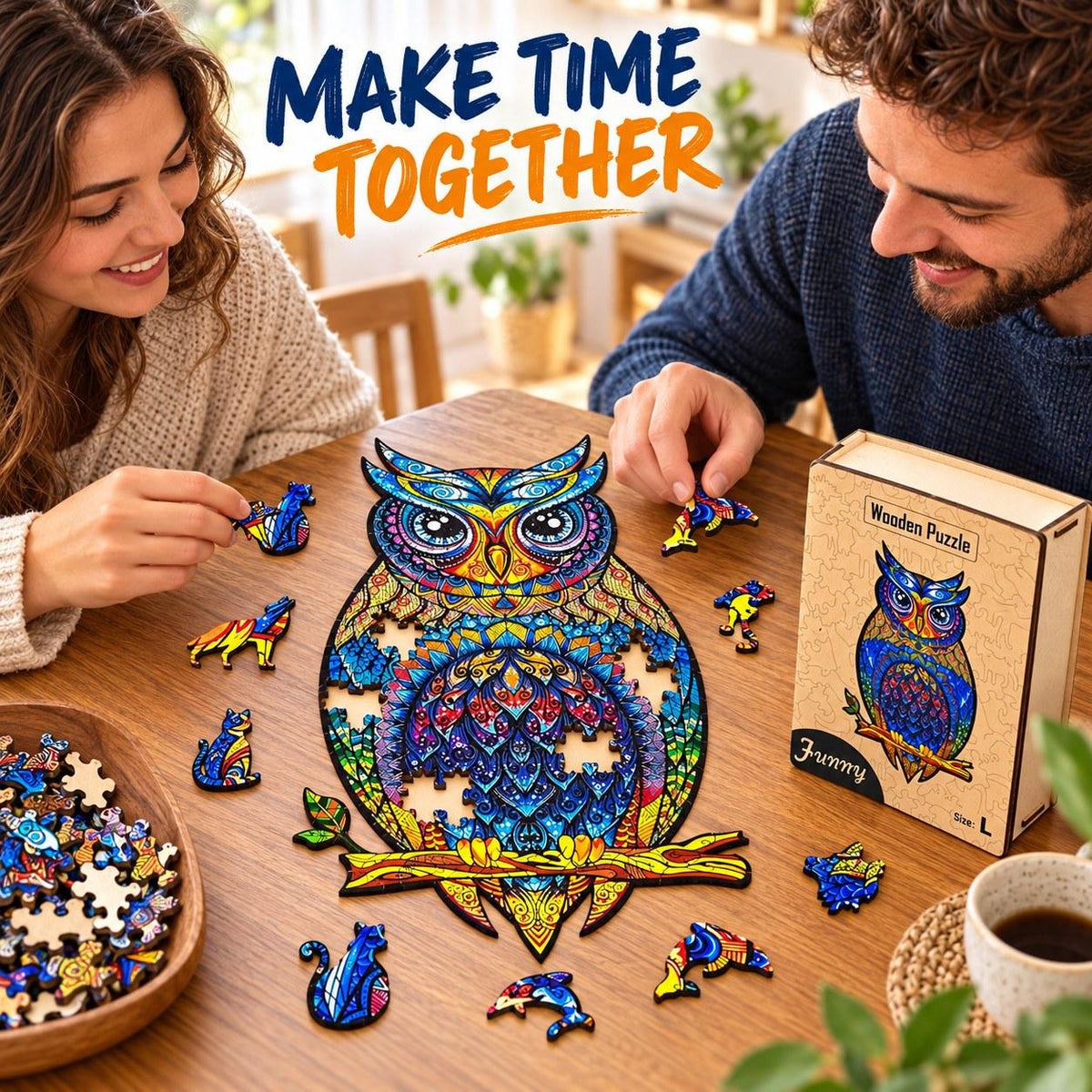 Colourful Owl Wooden Jigsaw Puzzle for Adults, Large, Wooden Gift Box — photo 3