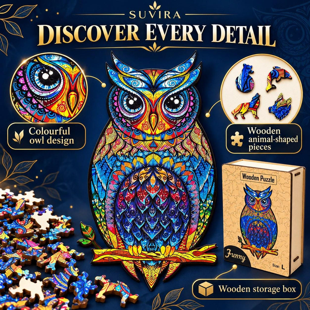Colourful Owl Wooden Jigsaw Puzzle for Adults, Large, Wooden Gift Box — photo 5