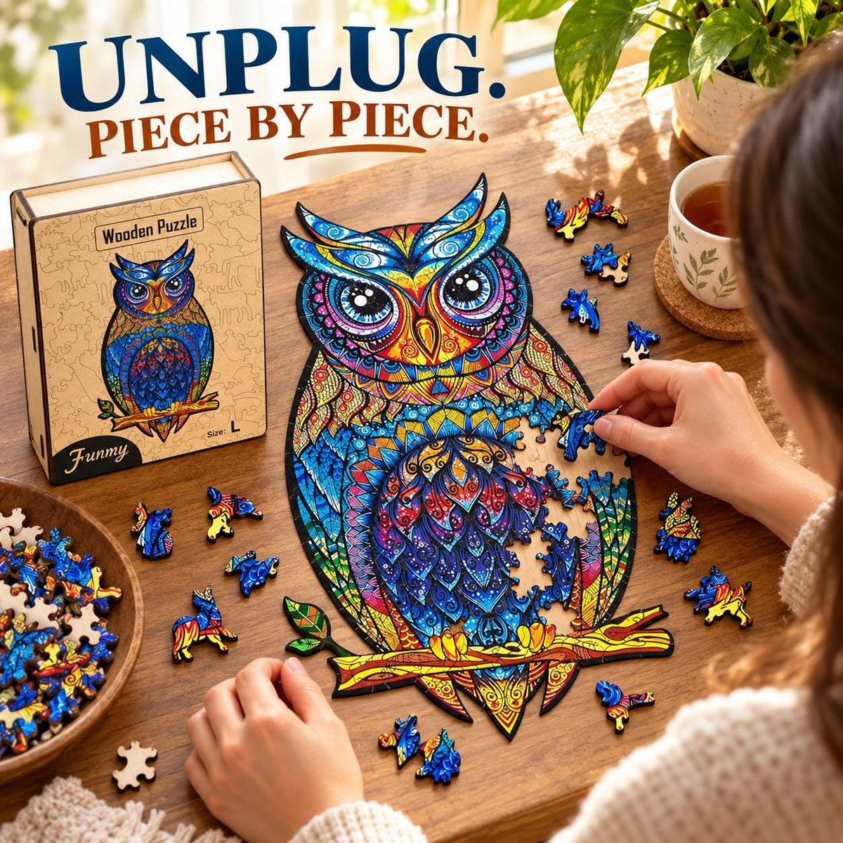 Colourful Owl Wooden Jigsaw Puzzle for Adults, Large, Wooden Gift Box — photo 6
