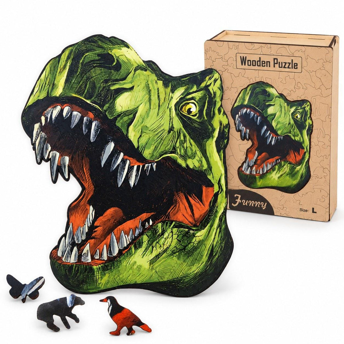 T-Rex Wooden Jigsaw Puzzle for Adults, Large Dinosaur Puzzle, Wooden Gift Box — photo 1