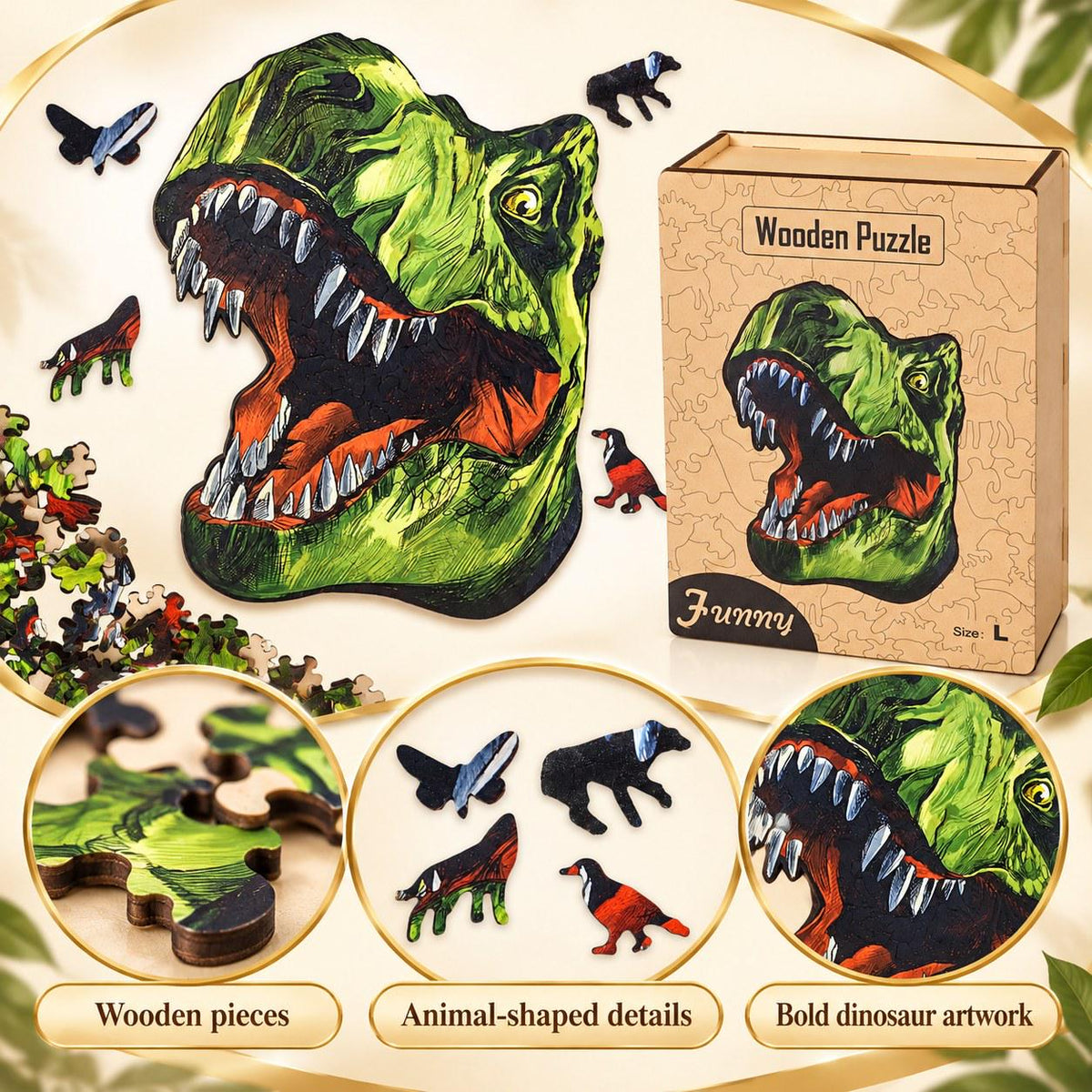 T-Rex Wooden Jigsaw Puzzle for Adults, Large Dinosaur Puzzle, Wooden Gift Box — photo 2