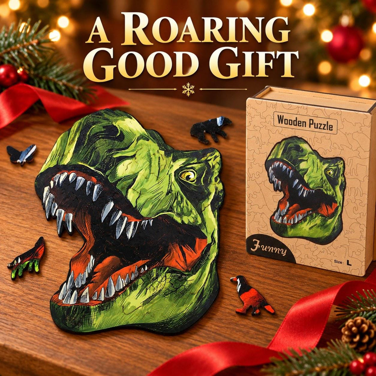 T-Rex Wooden Jigsaw Puzzle for Adults, Large Dinosaur Puzzle, Wooden Gift Box — photo 4