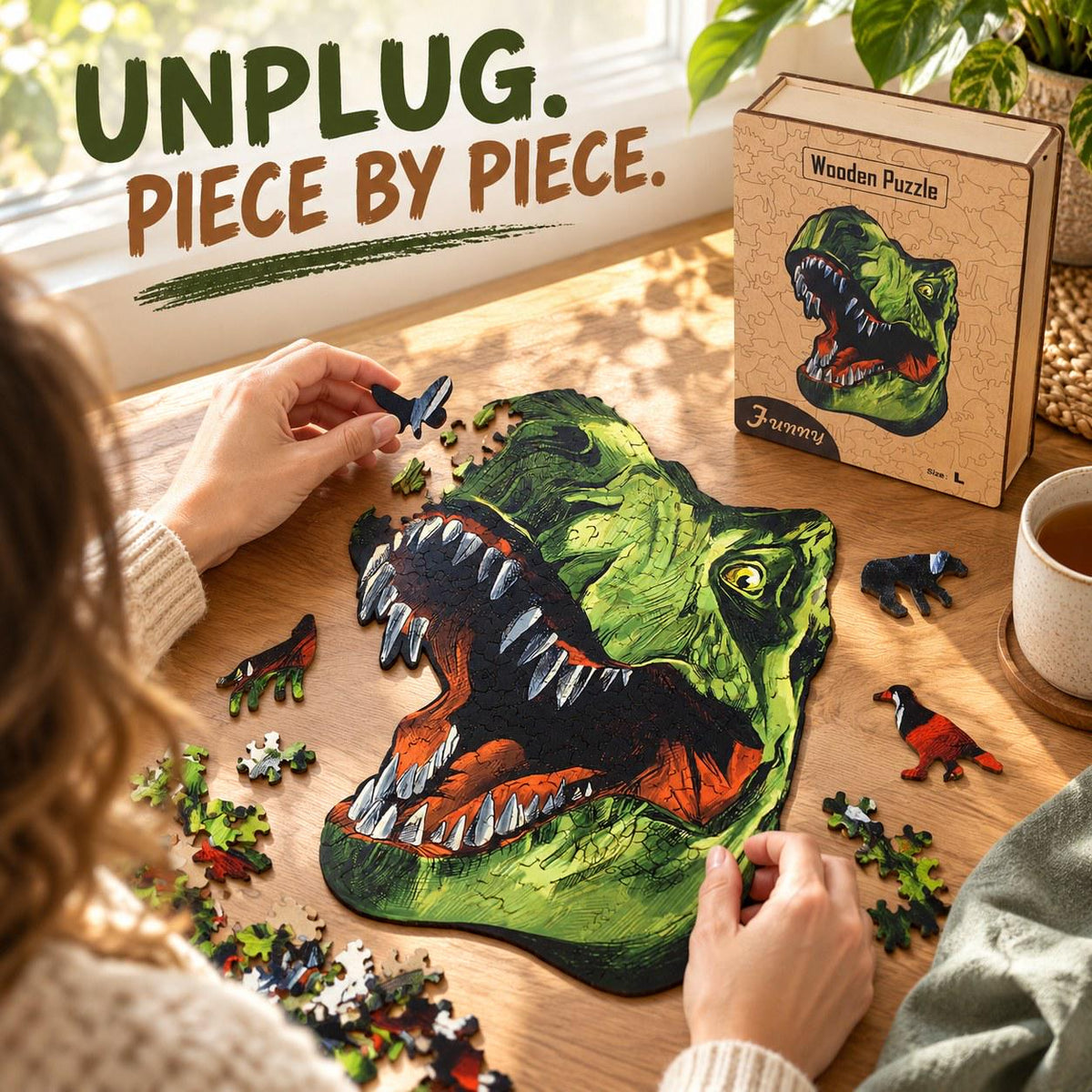 T-Rex Wooden Jigsaw Puzzle for Adults, Large Dinosaur Puzzle, Wooden Gift Box — photo 5
