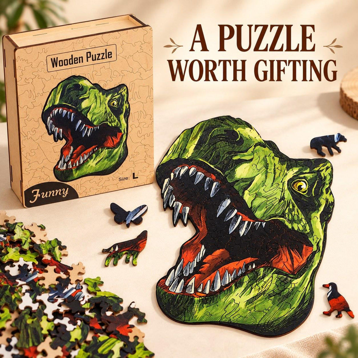 T-Rex Wooden Jigsaw Puzzle for Adults, Large Dinosaur Puzzle, Wooden Gift Box — photo 7