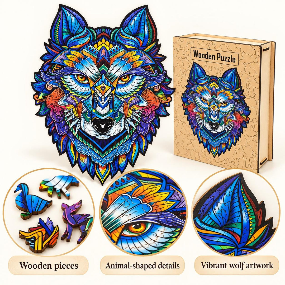 Wolf Wooden Jigsaw Puzzle for Adults, Large Animal Puzzle, Wooden Gift Box — photo 3
