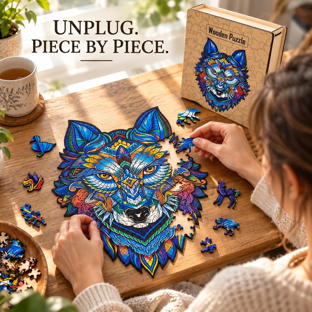 Wolf Wooden Jigsaw Puzzle for Adults, Large Animal Puzzle, Wooden Gift Box — photo 5