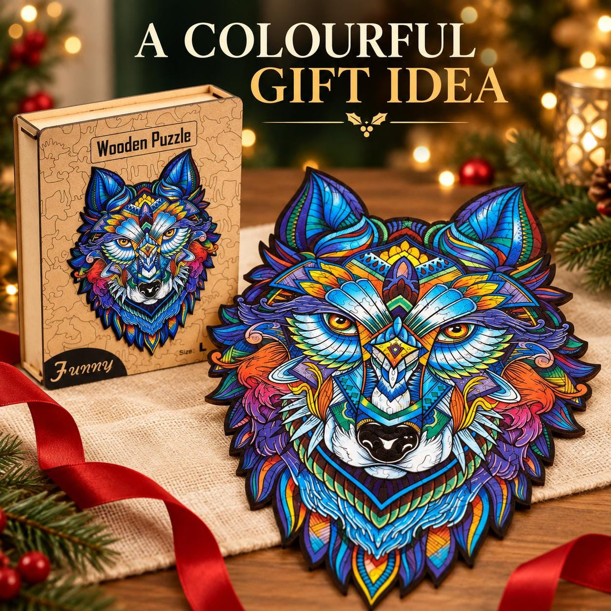 Wolf Wooden Jigsaw Puzzle for Adults, Large Animal Puzzle, Wooden Gift Box — photo 6