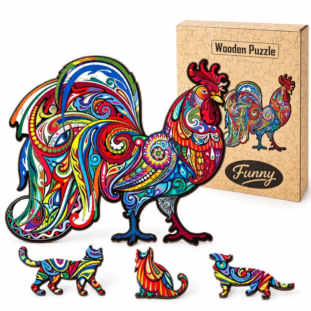 Rooster Wooden Jigsaw Puzzle for Adults, Large, Wooden Gift Box — photo 1