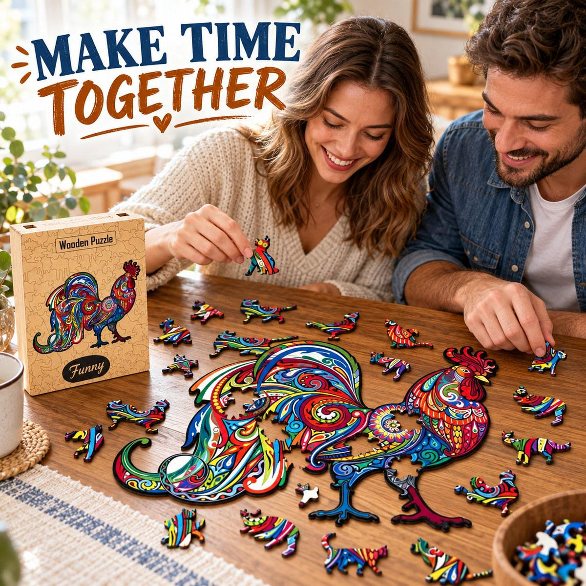 Rooster Wooden Jigsaw Puzzle for Adults, Large, Wooden Gift Box — photo 3