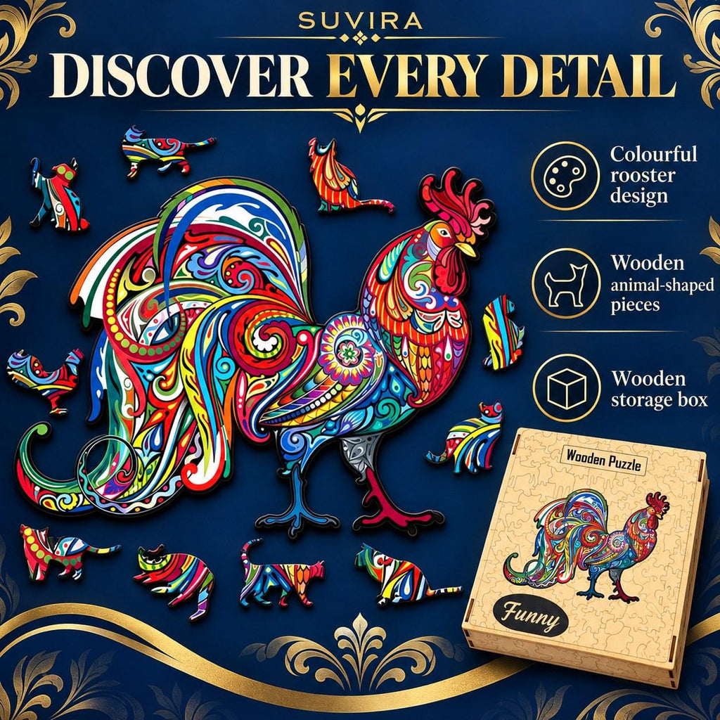 Rooster Wooden Jigsaw Puzzle for Adults, Large, Wooden Gift Box — photo 5