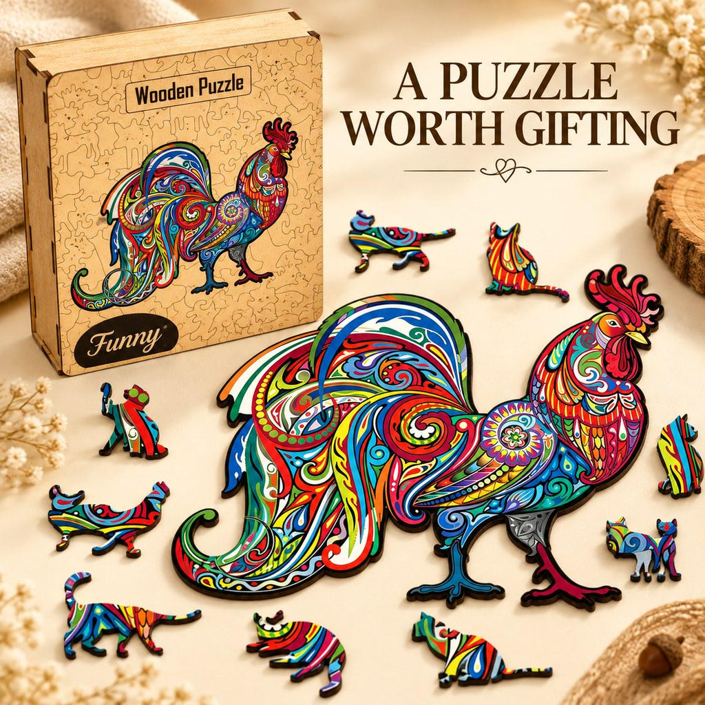 Rooster Wooden Jigsaw Puzzle for Adults, Large, Wooden Gift Box — photo 4