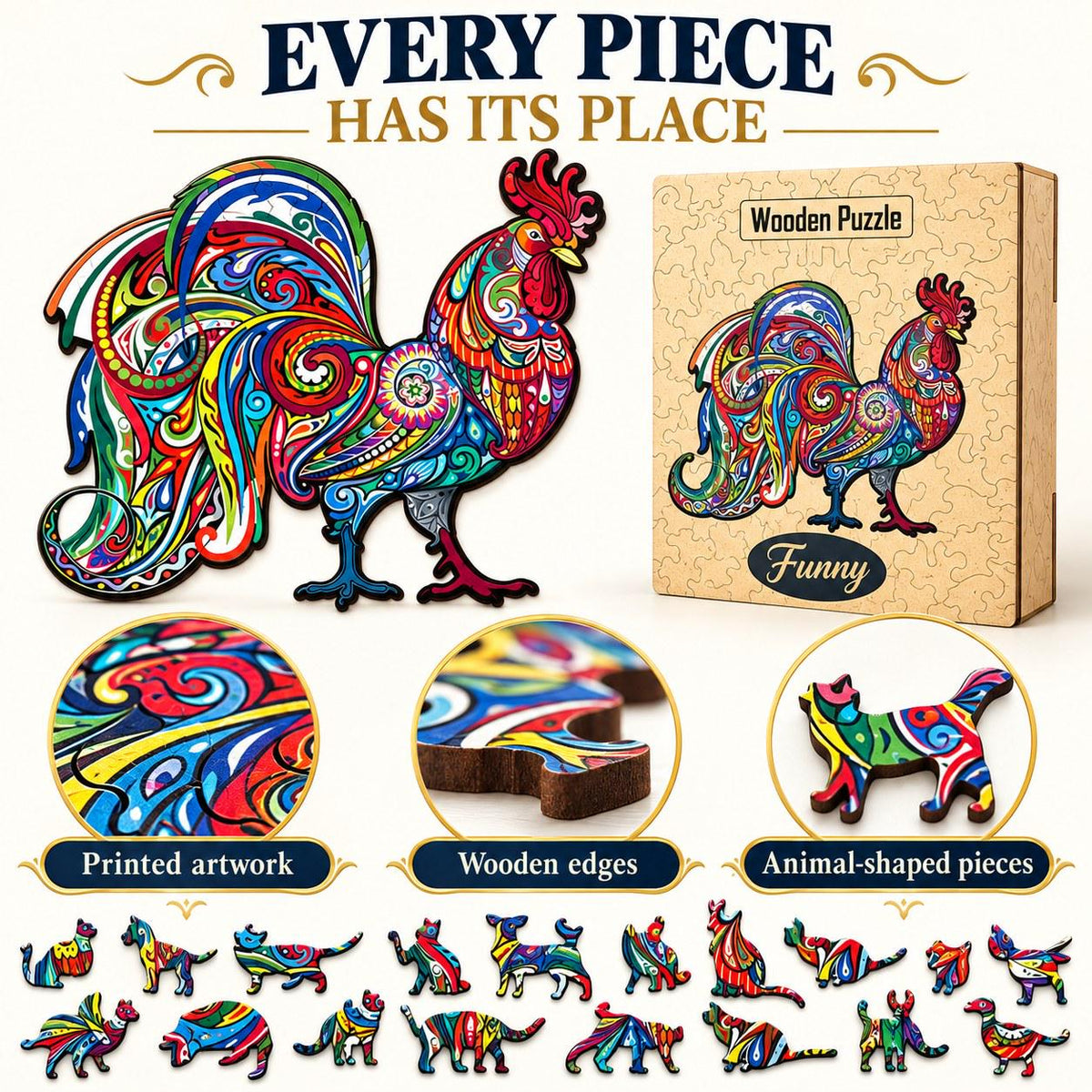 Rooster Wooden Jigsaw Puzzle for Adults, Large, Wooden Gift Box — photo 8