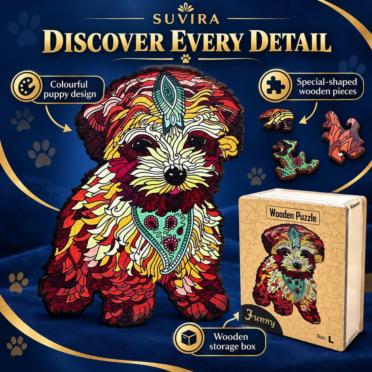 Puppy Wooden Jigsaw Puzzle for Adults, Large, Wooden Gift Box — photo 7