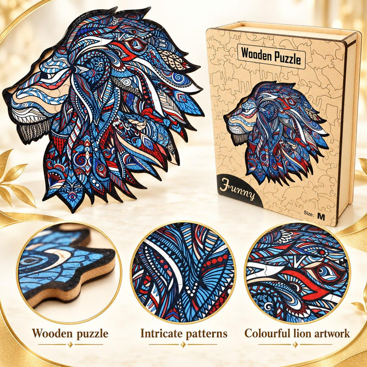 Lion Profile Wooden Jigsaw Puzzle for Adults, Medium, Wooden Gift Box — photo 2