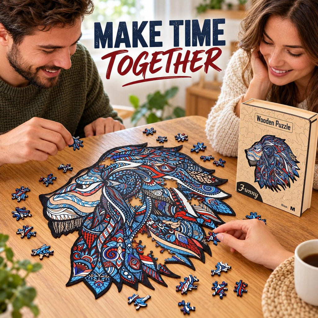 Lion Profile Wooden Jigsaw Puzzle for Adults, Medium, Wooden Gift Box — photo 3