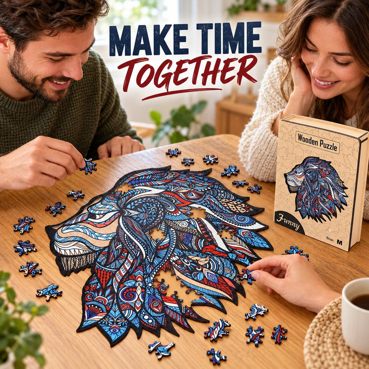 Lion Profile Wooden Jigsaw Puzzle for Adults, Medium, Wooden Gift Box — photo 3