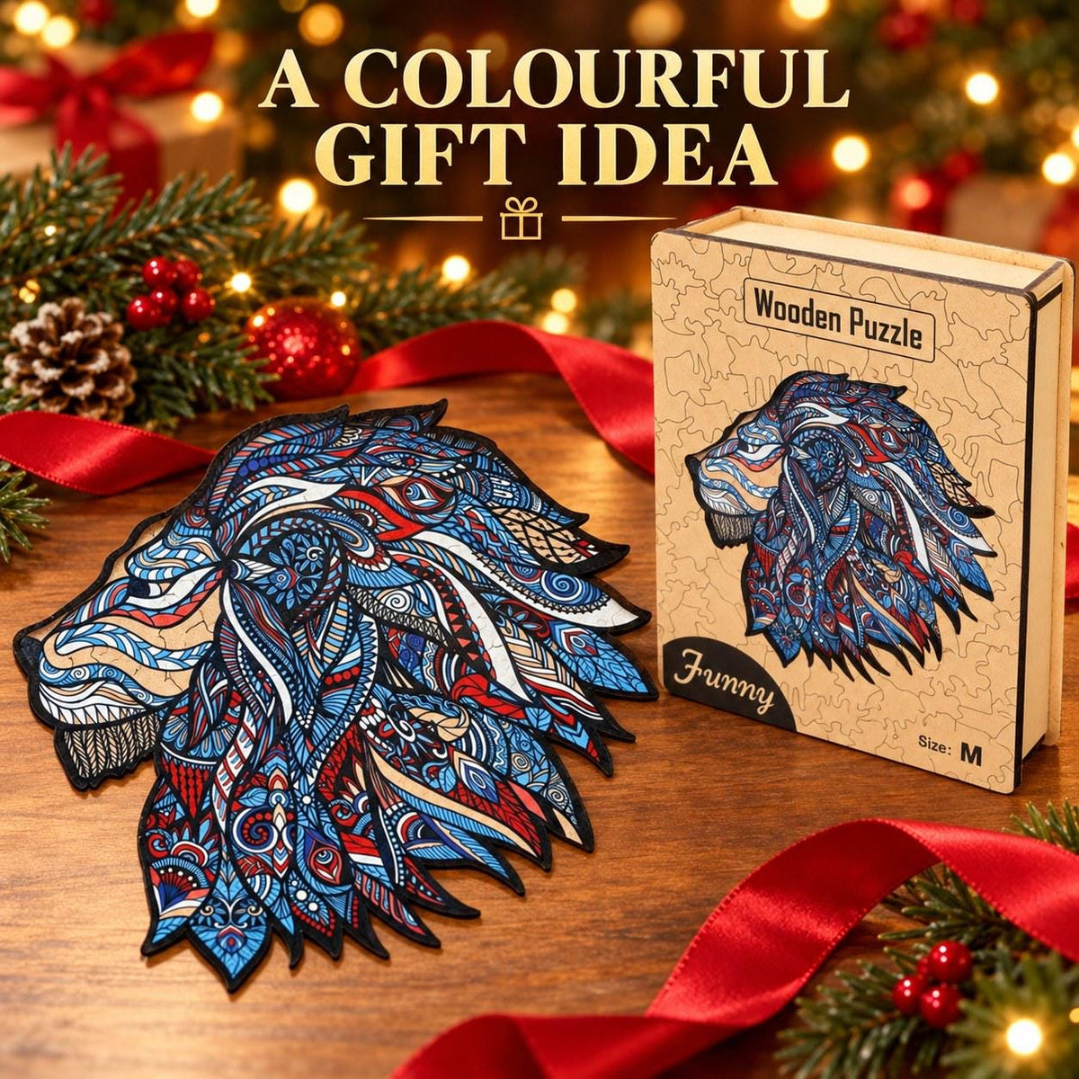 Lion Profile Wooden Jigsaw Puzzle for Adults, Medium, Wooden Gift Box — photo 4