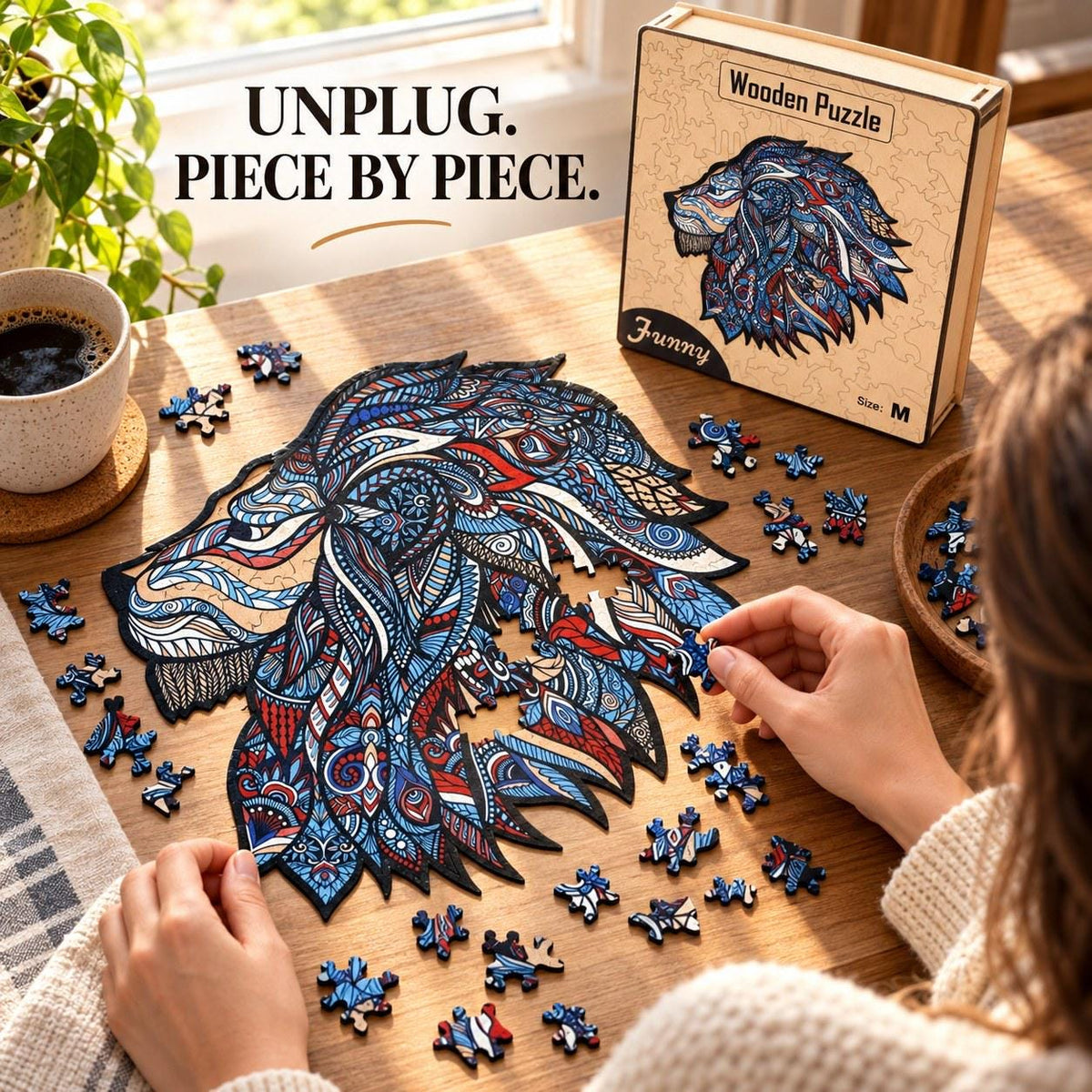 Lion Profile Wooden Jigsaw Puzzle for Adults, Medium, Wooden Gift Box — photo 7