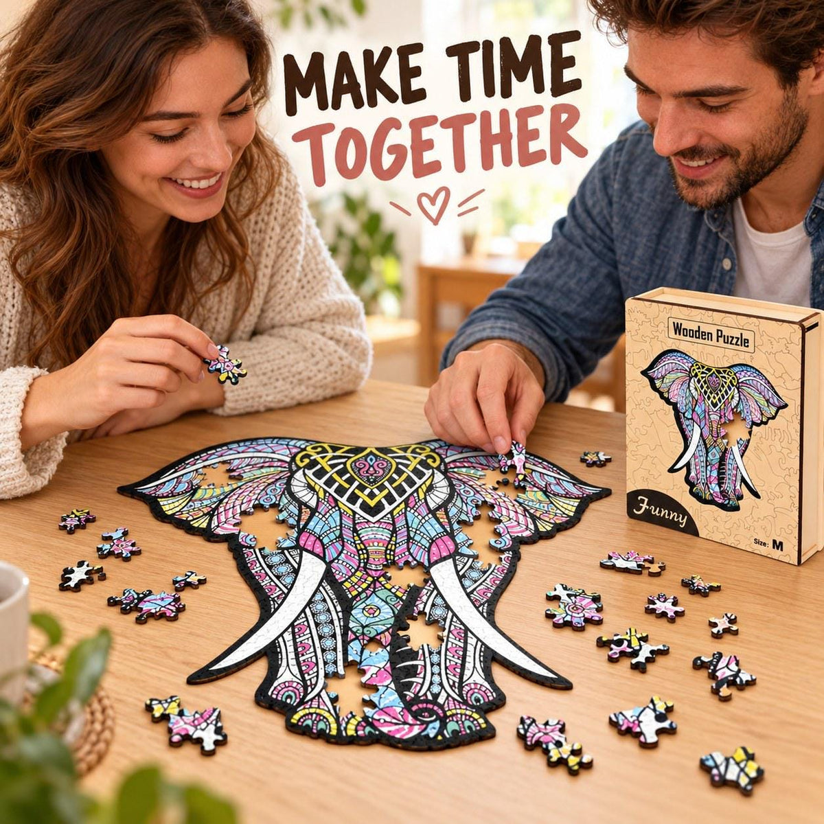 Elephant Wooden Jigsaw Puzzle for Adults, Medium, Wooden Gift Box — photo 3