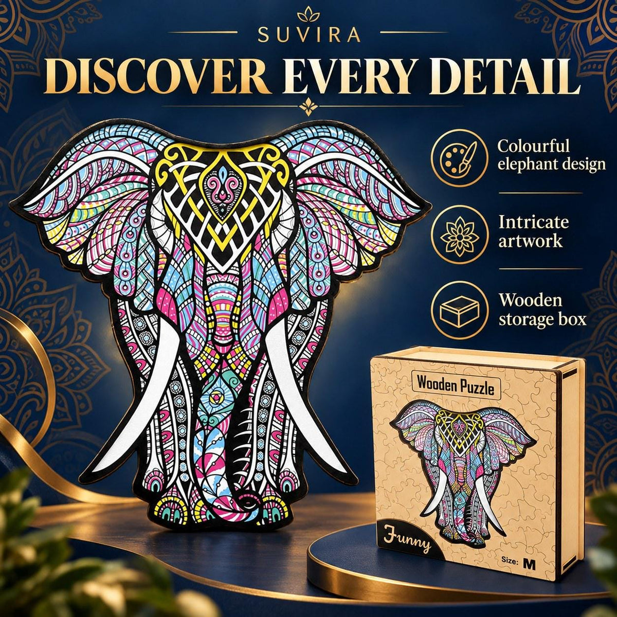 Elephant Wooden Jigsaw Puzzle for Adults, Medium, Wooden Gift Box — photo 5
