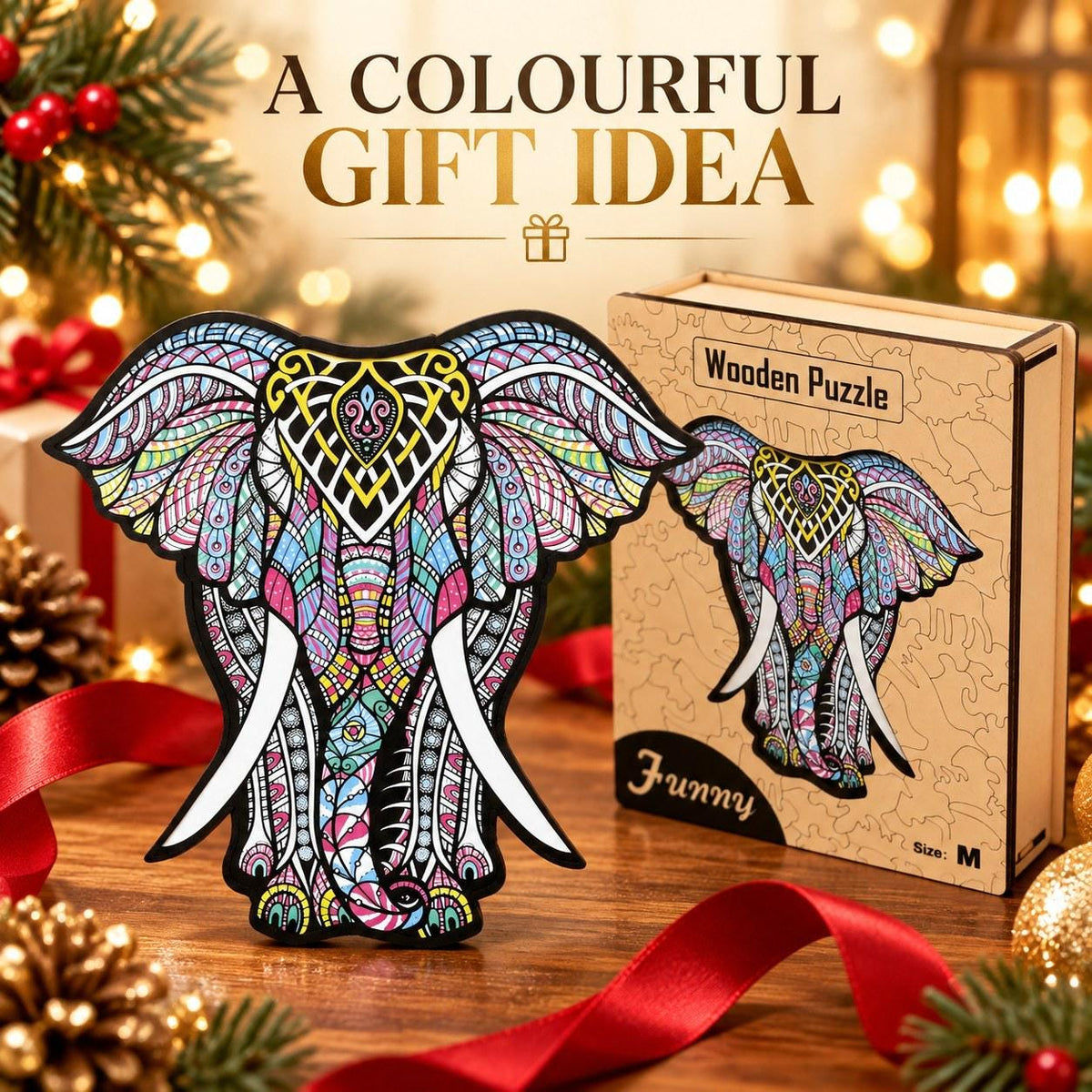 Elephant Wooden Jigsaw Puzzle for Adults, Medium, Wooden Gift Box — photo 4