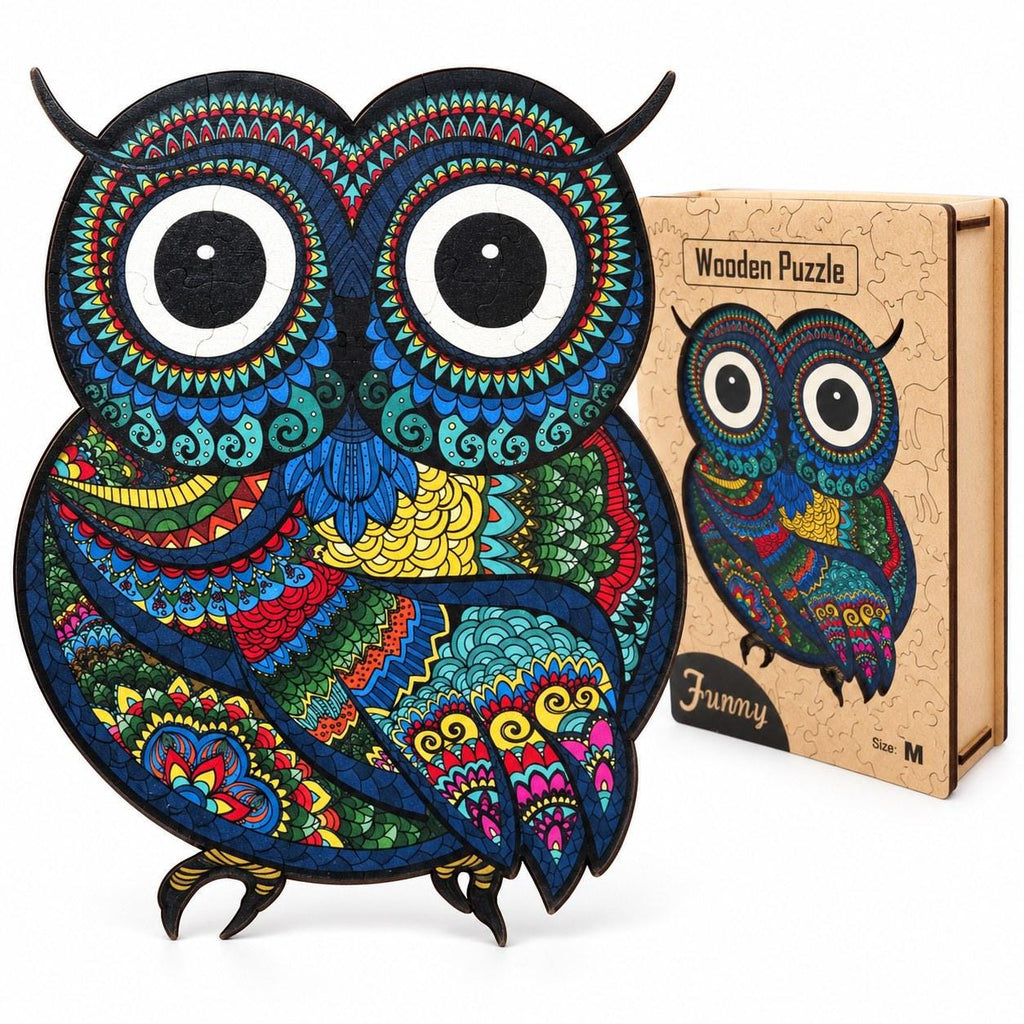 Round-Eyed Owl Wooden Jigsaw Puzzle for Adults, Medium, Wooden Gift Box — photo 1