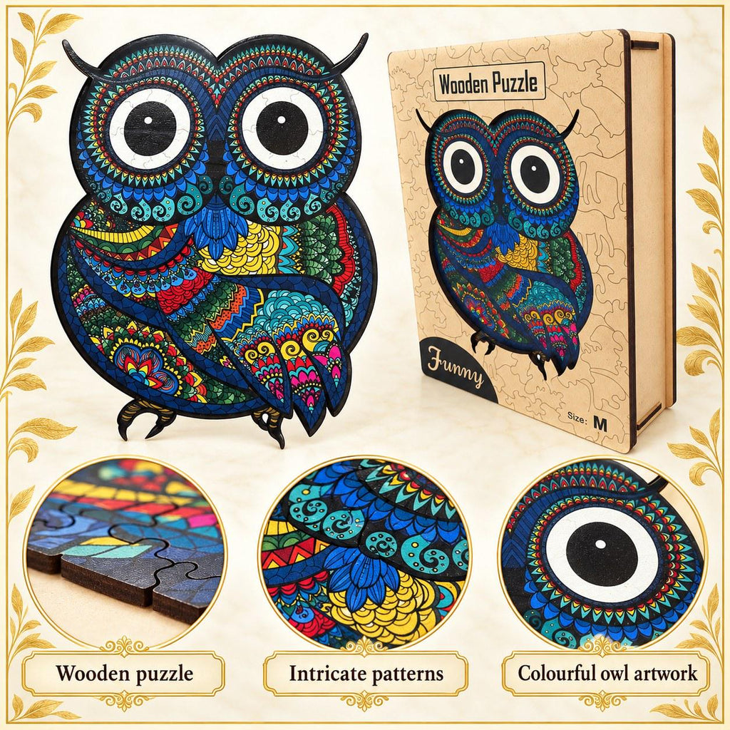 Round-Eyed Owl Wooden Jigsaw Puzzle for Adults, Medium, Wooden Gift Box — photo 2