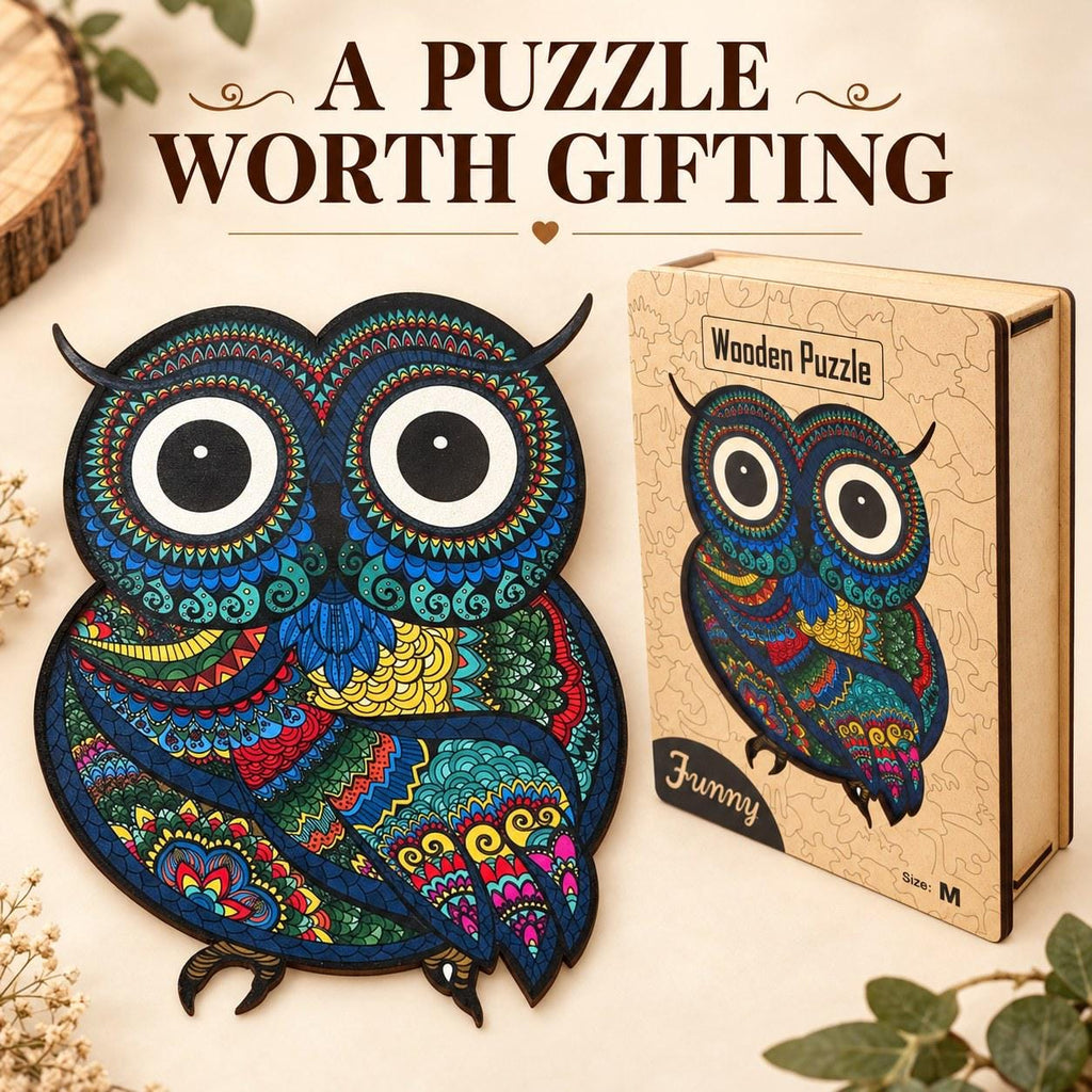 Round-Eyed Owl Wooden Jigsaw Puzzle for Adults, Medium, Wooden Gift Box — photo 4