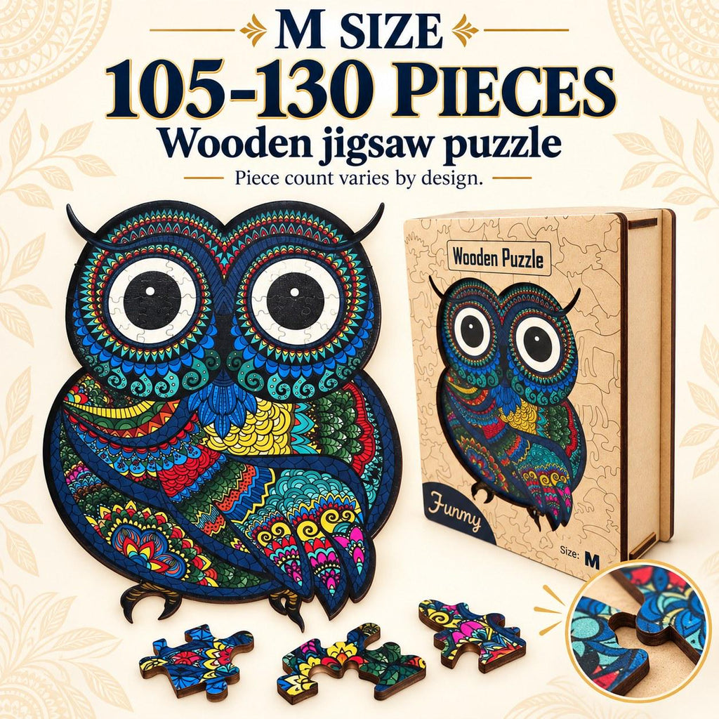 Round-Eyed Owl Wooden Jigsaw Puzzle for Adults, Medium, Wooden Gift Box — photo 5