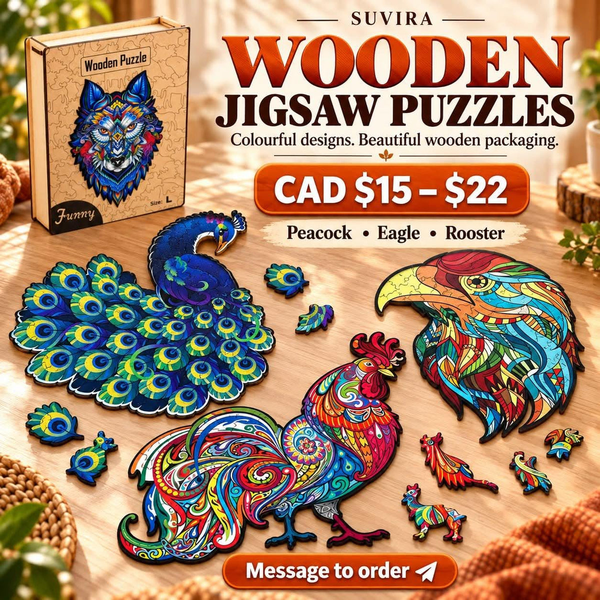 Animal Wooden Jigsaw Puzzle for Adults, Wolf, Tiger or Owl, Wooden Gift Box — photo 3