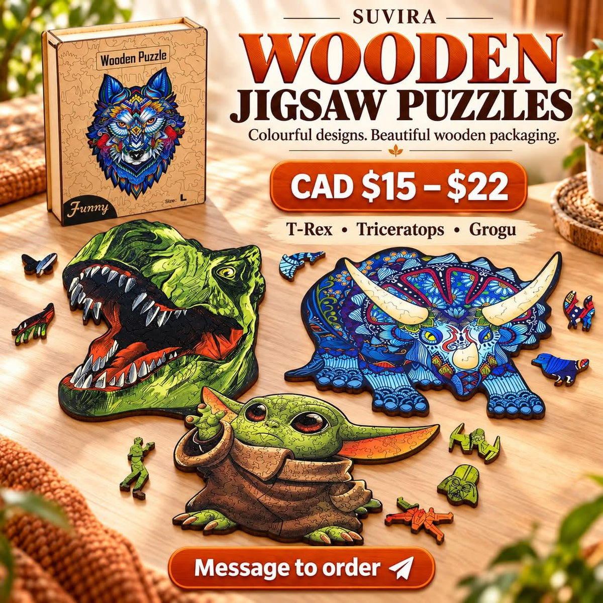 Animal Wooden Jigsaw Puzzle for Adults, Wolf, Tiger or Owl, Wooden Gift Box — photo 4