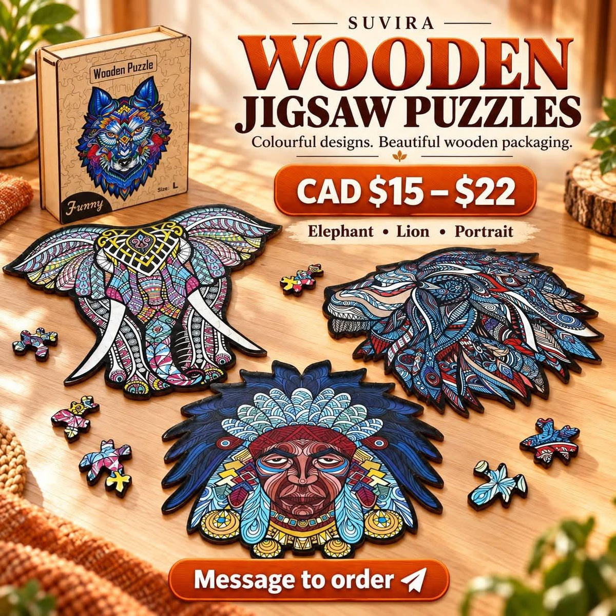 Animal Wooden Jigsaw Puzzle for Adults, Wolf, Tiger or Owl, Wooden Gift Box — photo 5