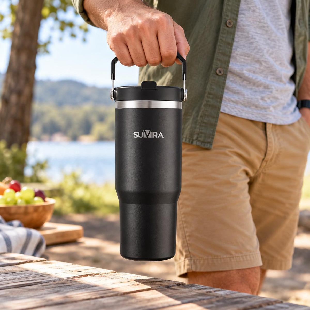 Insulated Stainless Steel Tumbler with Handle and Straw, 20/30 oz Travel Cup — photo 2