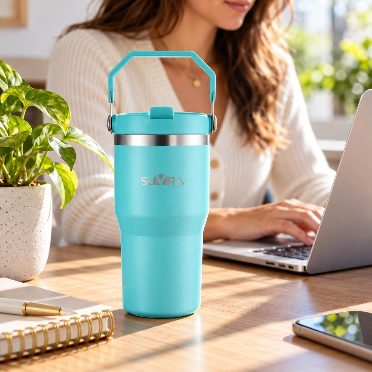 Insulated Stainless Steel Tumbler with Handle and Straw, 20/30 oz Travel Cup — photo 1