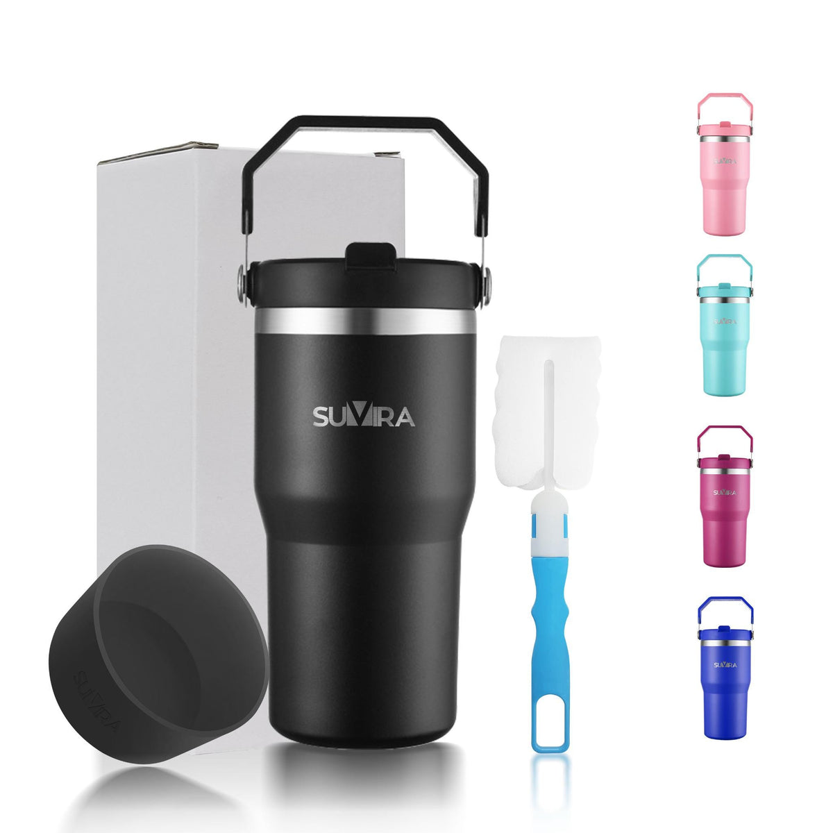 Insulated Stainless Steel Tumbler with Handle and Straw, 20/30 oz Travel Cup — photo 3