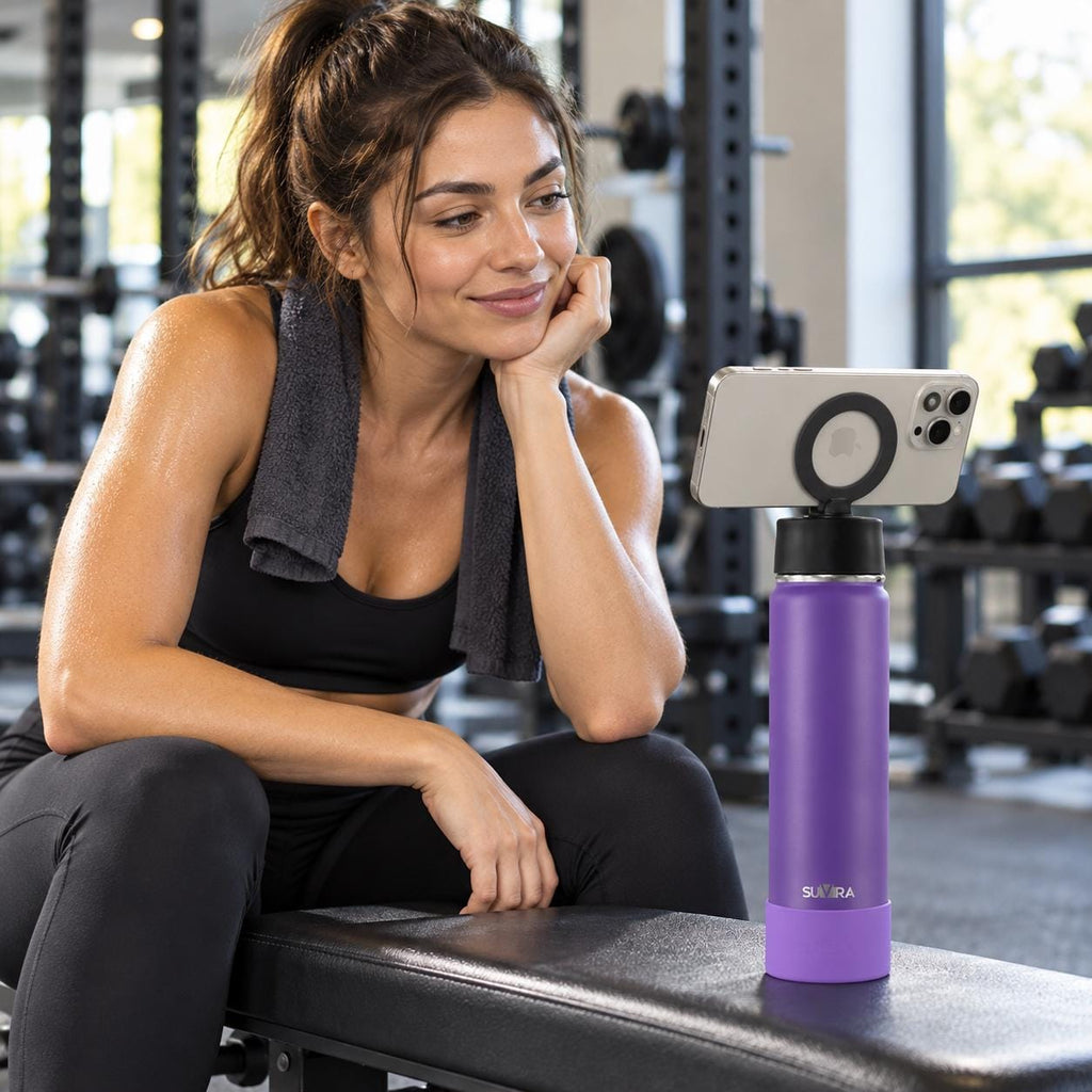 Magnetic Phone Holder Water Bottle, Insulated Stainless Steel, 2 Lids, 25/32 oz — photo 1