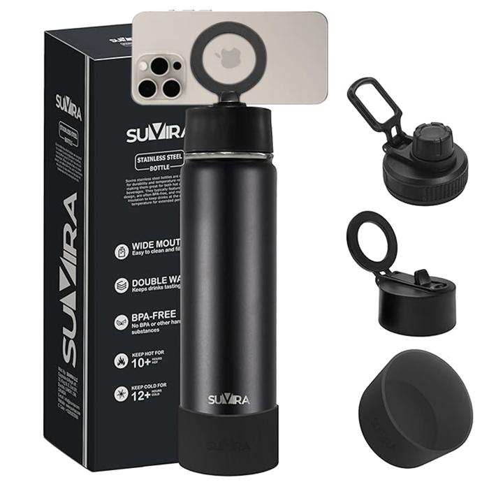 Magnetic Phone Holder Water Bottle, Insulated Stainless Steel, 2 Lids, 25/32 oz — photo 8