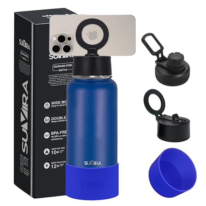 Magnetic Phone Holder Water Bottle, Insulated Stainless Steel, 2 Lids, 25/32 oz — photo 10