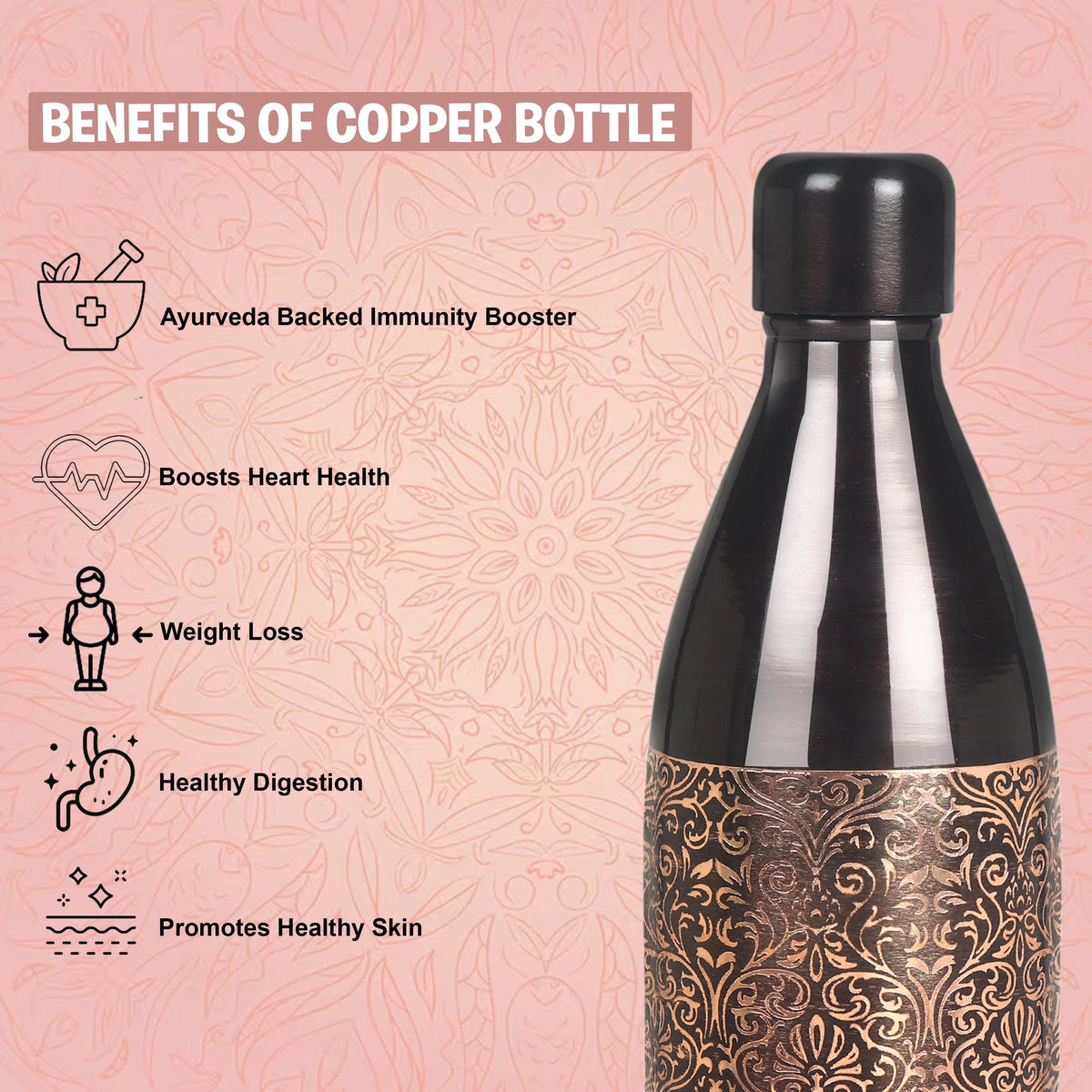 Pure Copper Water Bottle and 2 Tumblers, 32 oz Reusable Bottle Gift Set — photo 5