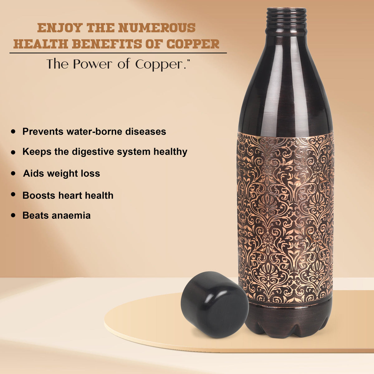 Pure Copper Water Bottle and 2 Tumblers, 32 oz Reusable Bottle Gift Set — photo 6