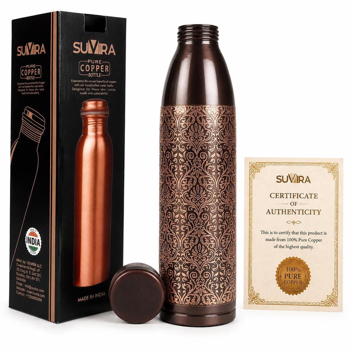 Copper Water Bottle, 32 oz Pure Copper Drinking Vessel, Reusable Gift Bottle — photo 1